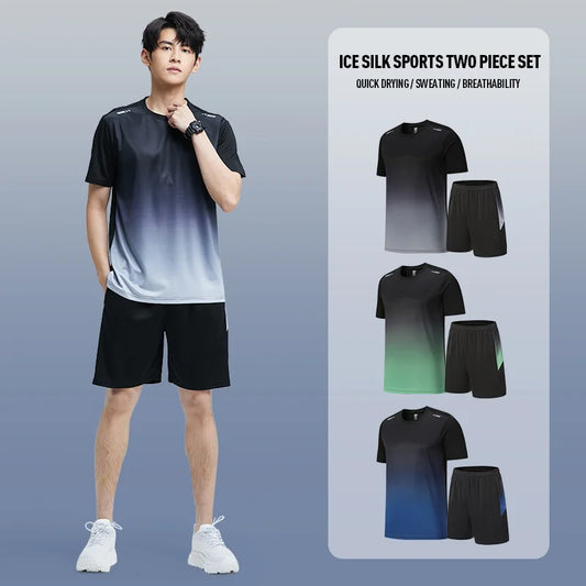 Fitness Clothes Men'S Quick-Dry Sportswear Set Summer Short-Sleeved T-Shirt